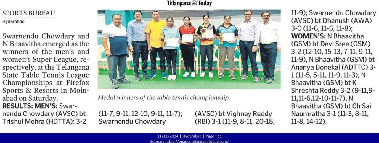 TELANGANA STATE RANKING TABLE TENNIS LEAGUE CHAMPIONSHIP - 2024 (MEN & WOMEN)